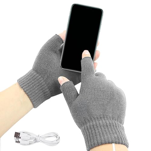 Gants Chauffants sans Doigts | Mitaines Thermiques USB pour Adultes – Gants Chauffe-Mains Demi-Doigts pour Hommes Et Femmes | Gantts Chauffants Unisexes Rechargeables | Dactylographie, Bureau