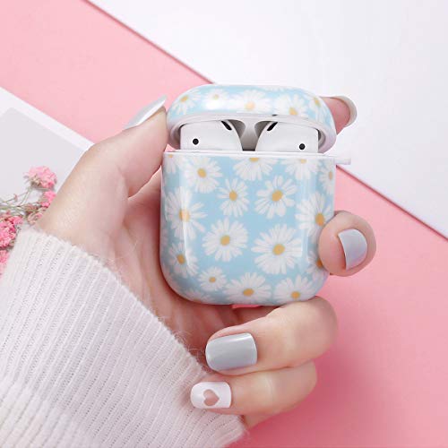 Airpods Case Cover Cute, Otopo Flower Airpod Cases Protective Hard Cover Portable & Shockproof Women Girls Men With Heart-Shaped Keychain For Airpods 2/1 Charging Case (Daisy) #TOP3