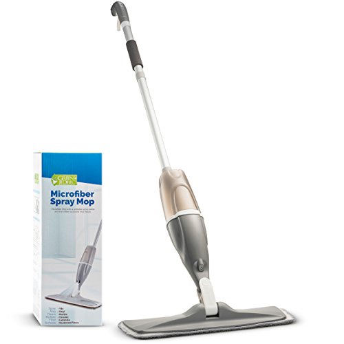 Green Direct Spray Mop for Hardwood Floors - Dust Mop with Microfiber Machine Washable Pads for a Quickie Cleaner with a Refillable Water Bottle - Easy to use Cleaning Kit - Use Mop Head Wet or Dry