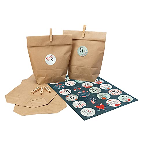Calendrier de l'Avent à remplir soi-même (sacs en papier avec chiffres autocollants de 1 à 24 et pince) - Calendrier DIY avec numéros autocollants - Idées pour les enfants Cover