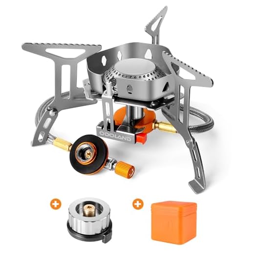Odoland Hornillos Portátiles de Camping 3500 W, Mini Estufa de Camping Plegable de Acero con Encendido Piezoeléctrico, Hornillos de Gas Ultraligera y Duradera para Camping Picnic Mochilero Senderismo