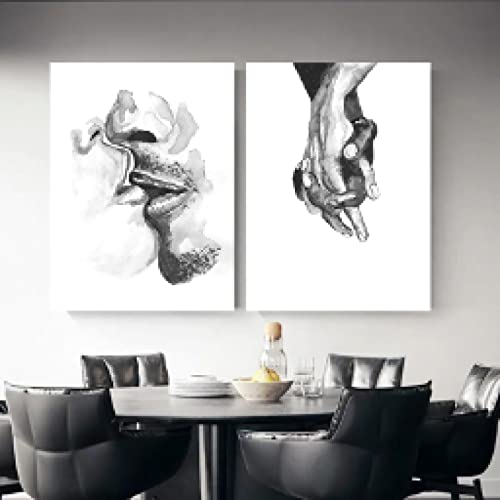 Toile Embrasser Couple impression jet d'encre haute définition dessin noir et blanc