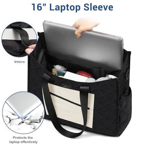 Image of IBFUN Utility Tote Bag with 24 Pockets, Large Teacher Tote for Women with Laptop Compartment, Travel Tote Bag with Zip Top