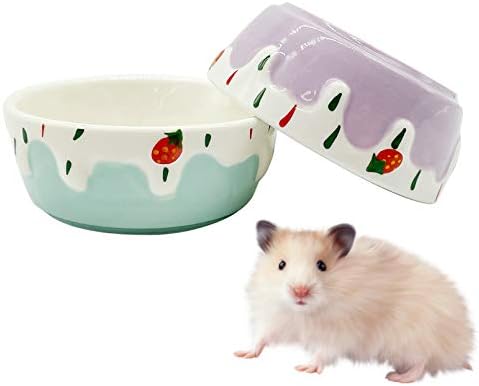 Hamster Food Bowl,Small Animals Ceramic Food Water Bowl Prevent Tipping Moving for Guinea Pig Rabbit Gerbil Chinchilla Hedgehog Rat (2 Pack) (- Color: Purple + Blue)