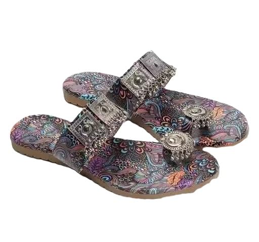 Printed Women Flats with Buckle Strap Synthetic Upper Durable PVC Sole Comfortable Casual Daily Use Indoor Outdoor Slipper Multi 2 8-image-30