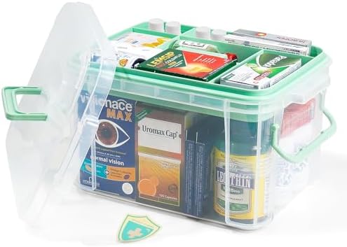 15qt Clear Medicine Organizer Storage Box with Tray, Plastic Firs...
