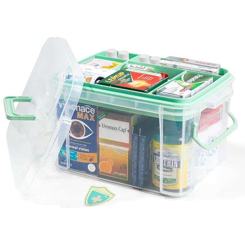 HEY FOLY 15qt Clear Medicine Organizer Storage Box with Tray, Plastic First Aid Box Empty, Thickened...