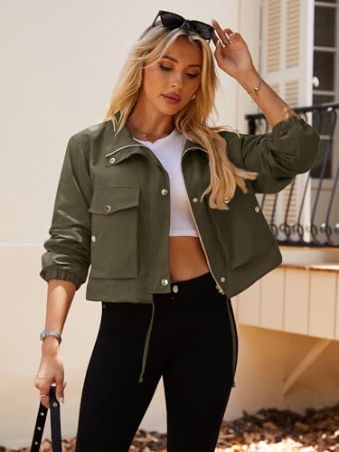 Womens Cropped Bomber Jacket 2025 Trendy Zip Up Lightweight Utility Anorak Coat With Pockets3