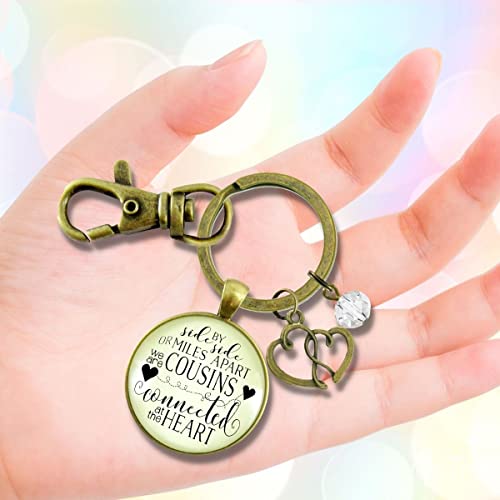 Gutsy Goodness PRKEYW005478 Cousin Keychain Side By Side Long Distance Boho Style Bronze Jewelry For Women Key Ring - Handmade Glass Family Pendant, Double Heart Charm, Gift Package Meaningful Friends Message Card & Box thumb #6