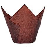 MyBakning Jumbo Extra Large size Brown Tulip Baking Cups 2-1/4"(Base diameter) x 3-3/4"(Wall height) Greaseproof paper baking cupcake Muffin liners, Case of 130 pcs