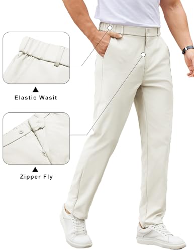 Image of COOFANDY Mens Casual Chino Pants Elastic Waist Classic-Fit Dress Slacks | Hybrid Waistband, Flat Front, Lightweight, Stretchy, Comfortable, Straight Leg, Business Casual Trousers