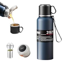 Double wall vacuum Leakproof stainless steel wide mouth insulated water bottle;tea tumbler with infuser,cup,lid;smart thermoses hot coffee;thermal flask ice drinks with led digital temperature display