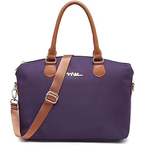 NNEE Water Resistance Nylon Top Handle Satchel Handbag with Multiple Pocket Design, Purple 2, One Size Cover