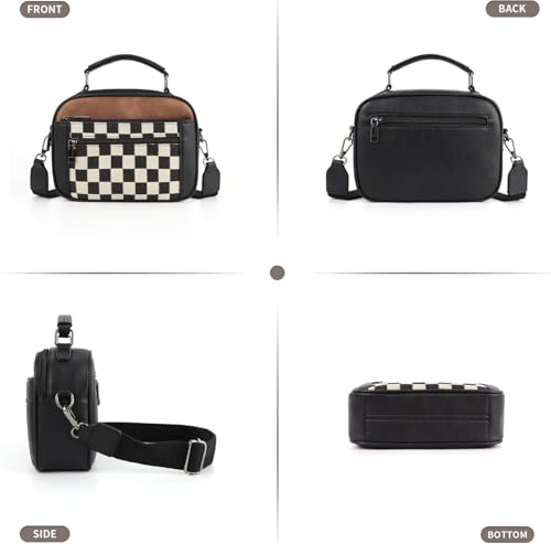 Checkered Crossbody Bag Checkerboard Purse For Women Plaid Pattern Shoulder Bags Colorblock Leather Handbag3
