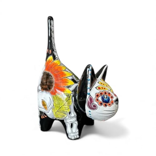 Talavera Day of the Dead Cat Statue - 10” Tall
