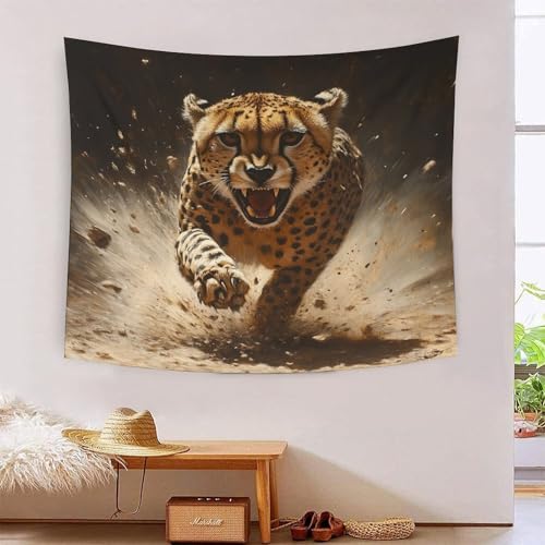 Tapisserie murale léopard 3D KAYZTGSDA 180x230 cm en polyester doux pour salon et grand dortoir