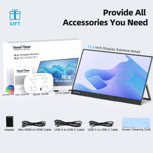 Innoview Portable Monitor For Laptop, 15.6 Inch Fhd 1080P Ips Eye Care Screen With Stand 180° Adjustable, Dual Speaker Travel Monitor For Laptop Pc Mac Phone Ps5/4 Xbox Switch #TOP6