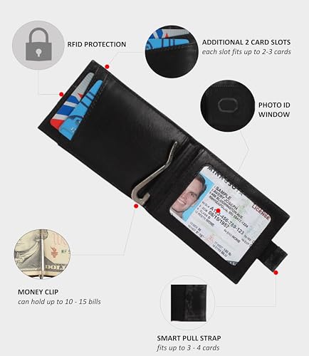 Pitaara Genuine Leather Slim Hand Crafted Minimalist Front Pocket Bifold Wallet with RFID Blocking and Money Clip For Men4