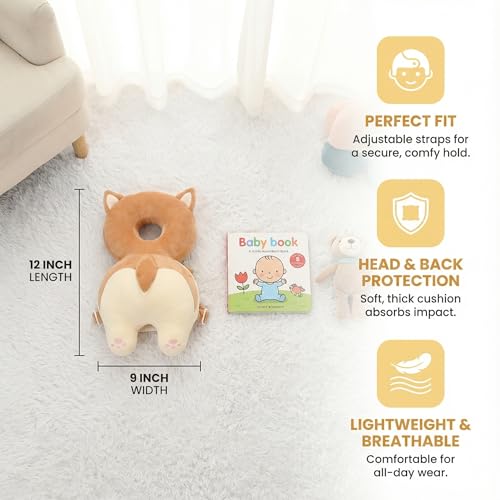 Image of Baby Head Protector Backpack - Soft & Lightweight Head Protection Pillow for Bebe Walking and Crawling(Corgi)