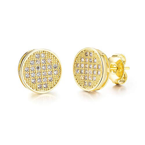 Tarsus Round Large Stud Earrings For Men Women, 18K Gold Plated 10Mm #TOP29