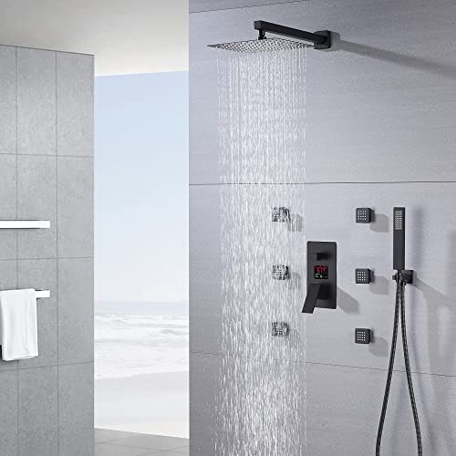 Sistema de ducha de pared Cascada Digital 12” con control monocomando y pantalla LCD, 3 funciones (Lluvia, jets corporales y ducha de mano) en acero inoxidable pulido miniatura 2