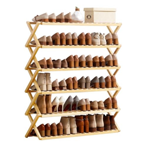 RESTSUKO 6-Tier Bamboo Shoe Rack Organizer - Free Standing Shoe Racks for Entryway, Hallway, Wardrobe - Holds 18-24 Pairs of Shoes 27.2" x 9.1" x 40" - image 1
