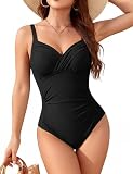 Nadeer Maillot de Bain Femme 1 Pieces Elégant Gainant Ventre Plat Col en V Monokini Push Up Vintage de Plage Sexy Bretelles Réglables Beachwear