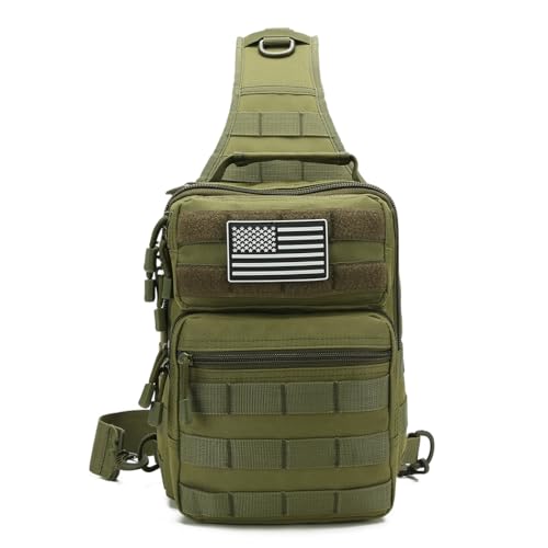 GAZJYUSP Tactical Sling Bag Backpack for Men Molle Shoulder Bag Pack Daypack Backpack for Hunting, Hiking, Traveling, Camping, Army Green, One Size, Tactical Shoulder Bag