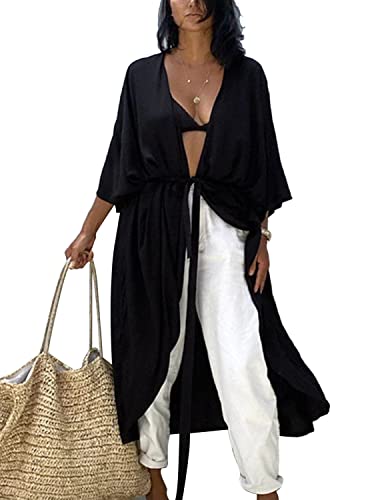 QUNERY Cardigan Kimono Vestido Largos de Playa Boho Pareo Cover Up para Mujer Cover
