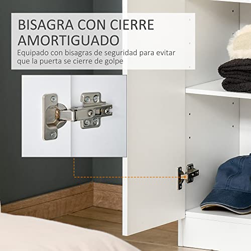 HOMCOM Armario Alto de 2 Puertas Mueble Auxiliar de Almacenaje Multifuncional con 5 Estantes y Baldas Ajustables Moderno para Salón Dormitorio Cocina 59x31x155 cm Blanco - imagen 7