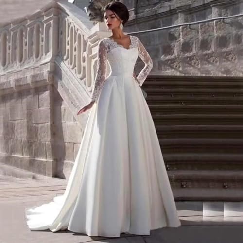 Women's Wedding Dress for Bride A-Line V-Neck Lace Applique Long Sleeve Trailing Bridal Dress Elegant Maxi Bridal Gown3