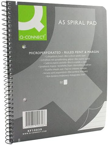 Q Connect Executive A5 Plus 80 Leaf Ruled Feint and Margin Spiral Pad (pack of 5)
