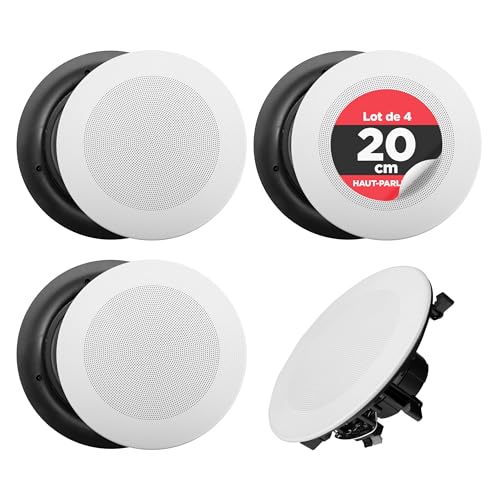 Pyle 4 Enceinte Bluetooth Plafond, Système d'Enceinte Plafond/Murale 2 Voies, Connexions Rapides, Grilles Interchangeables Rondes/Carrées, Amplificateur 4 Canaux, 250 Watt, Haut Parleur Bluetooth