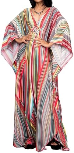Bsubseach Women Print Beach Kaftan Dress Short Sleeve Plus Size Bathing Suit Cover Ups