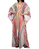 Bsubseach Women Ethnic Print Kaftan Beach Dress Plus Size Swimsuit Cover Up Rainbow stripe