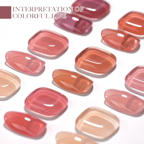 Image of GAOY Jelly Burgundy Gel Nail Polish Set, 6 Transparent Colors Red Pink Brown Nude Soak Off UV Light Cure Gel Polish Kit for Salon and Nail Art DIY at Home
