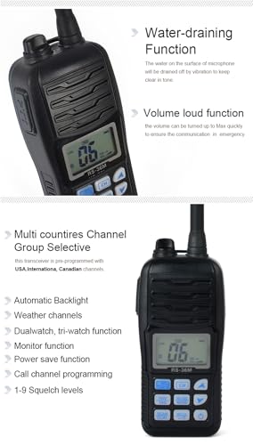 HYS VHF Handheld Marine Portable Radio with LED Flashlight, Waterproof Handheld 2-Way VHF Marine Radio - Thumbnail 2