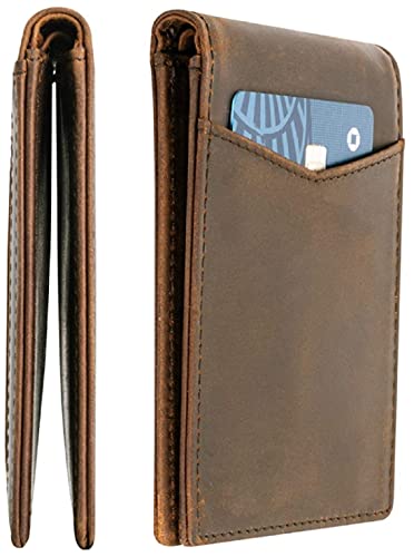 Image of Contacts Men's Genuine Leather Wallet | RFID Blocking Bifold Wallet for Men | Up to 8 Card Slots Including 1 ID Window (Hunter Brown)