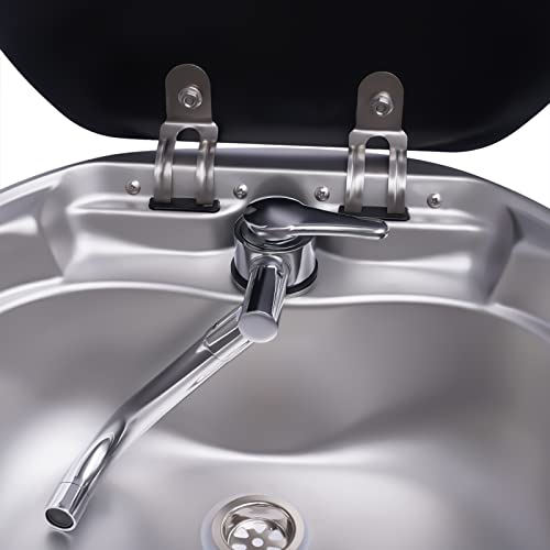 Fetcoi Outdoor Rv Sink + Tempered Glass Lid + Cold&Hot Faucet, Stainless Steel Rv Caravan Camper Kitchen Sink Basin Boat Sink Caravan Van Sink #TOP6