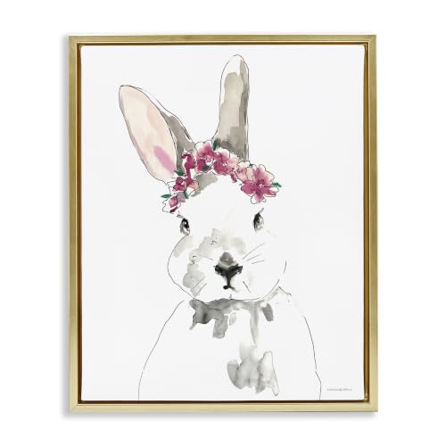 Bunny Pink Flower Doodle Nursery, 16 x 20 Inch Canvas in Floater Frame