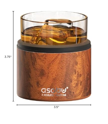 asobu Whiskey Sleeve Glass – Insulated Bourbon Tumbler with Premium Rocks Glass, BPA-Free, Double-Wall Stainless Steel, Keeps Drinks Cold Longer, 10.5oz