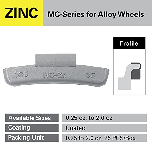 Ckauto Mc-Series Zinc Clip On Wheel Weights, 1.25Oz, Coated, 25 Pcs/Box #TOP1