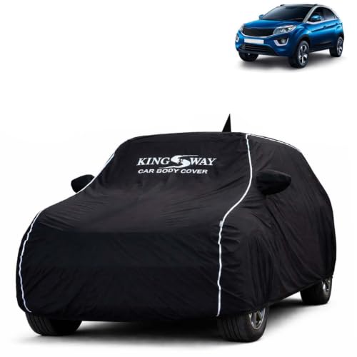 Image of KINGSWAY Super Waterproof Car Cover Only with Tata Nexon (Year 2017 to 2019 - All Model) | Mirror and Antenna Pockets | All Weather Car Body Cover with Silver Piping | Black
