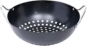 Mimo Style Grelha Perfurada Redonda Para Churrasco, 23cm. Feita Totalmente Em Aço Inoxidável na Cor Preta. Resistente e Durável, Grelha Uniformemente e Mantem a Umidade dos Alimentos