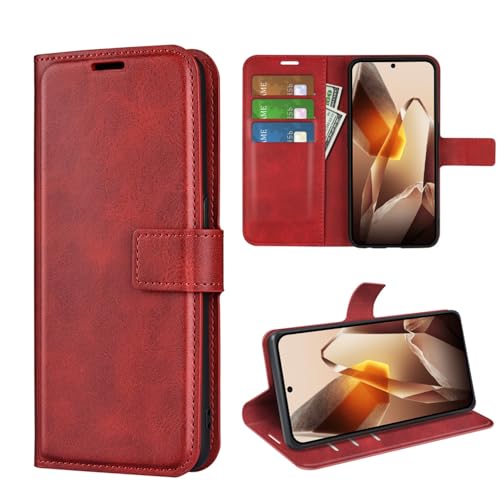 Coque OnePlus 13 rouge housse de protection portefeuille en cuir PU avec support