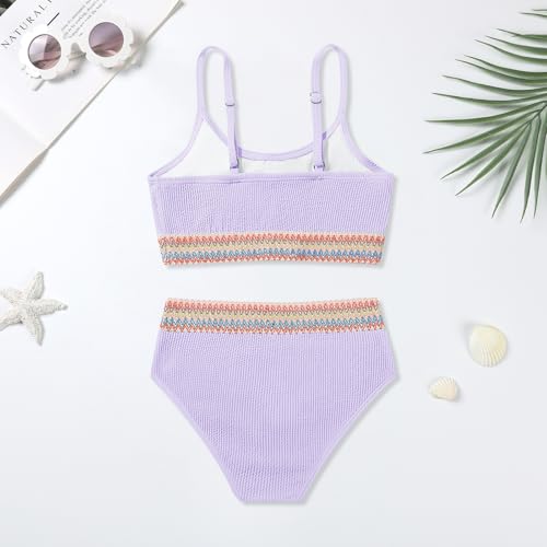 Image of Weixinbuy Girls Swimsuit Color Block Bathing Suit Adjustable Strap Two Pieces Bikini Swimsuits Beach Swimwear for Girls 9-16Y