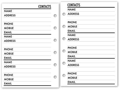Pocket Contacts Address Book Planner Insert Refill, 3.2 x 4.7 inches, Pre-Punched for 6-Rings to Fit Filofax, LV PM, Kikki K, Moterm and Other Binders, 30 Sheets Per Pack