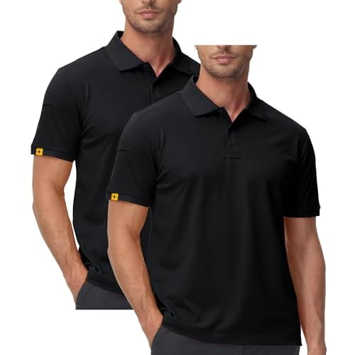ZITY Mens 2 Pack Polo Shirts Short Sleeve Performance Sports Golf Shirt for Men Tactical Shirt 3X-Large Pure Black