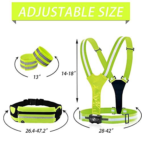 Rnairni Lighting Led Reflective Vest Running Light Set, Adjustable Safety Vest, Gear Armbands, Belt Bag With Earphone Hole For Night Running, Motorcycle, Walking, Cycling And Dog Walking Sports #TOP7