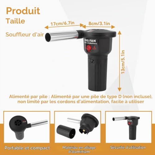 HERCHR Allume-feu pour feux de camp, BBQ Ventilateur Souffleur Électrique, ventilateur électrique pour grils à charbon, cheminées extérieures, foyers à bois – vue 2